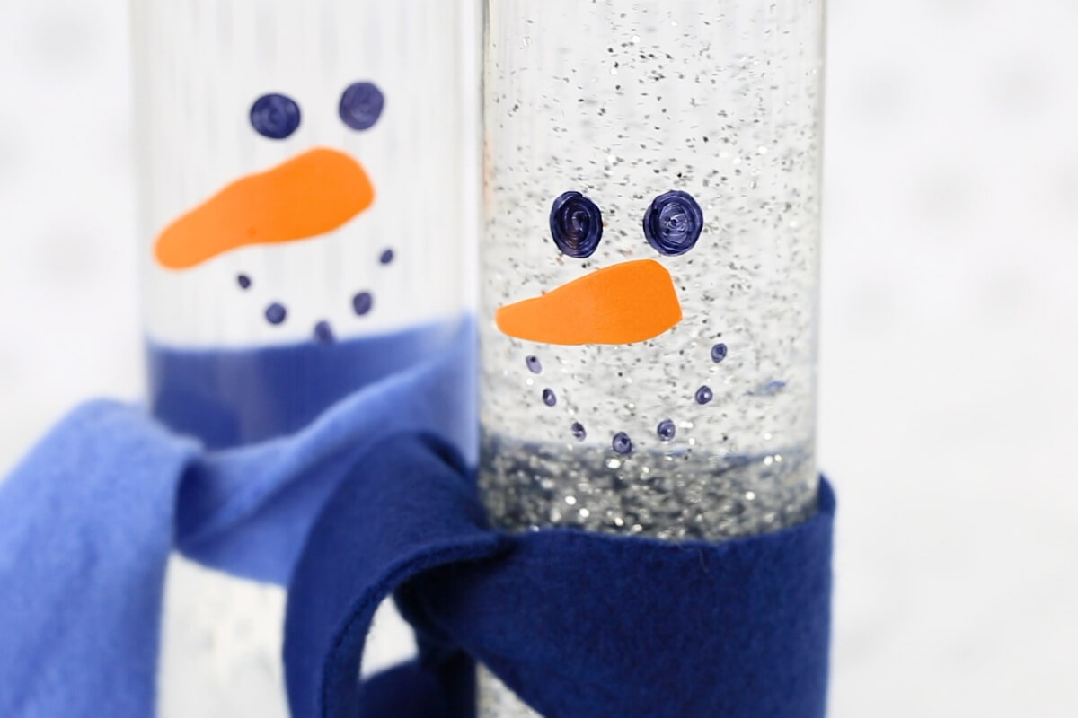Snowman sensory bottle with glitter glue