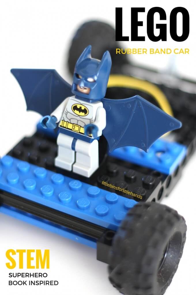 LEGO Rubber Band Car Superhero STEM Book Inspired Activity