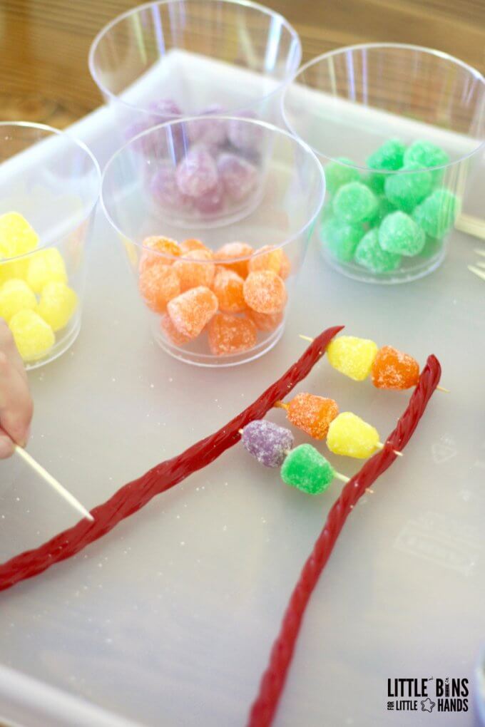 gumdrop nucleotides on twizzlers backbones for edible science and candy DNA model building