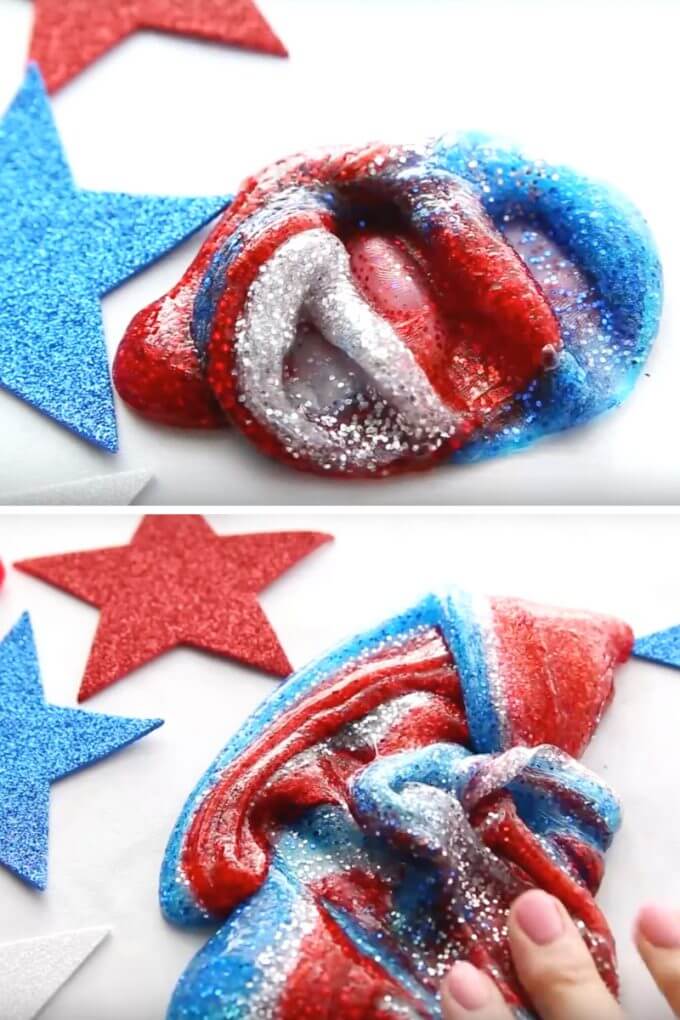 Easy 4th of JUly slime recipe with saline solution slime recipe