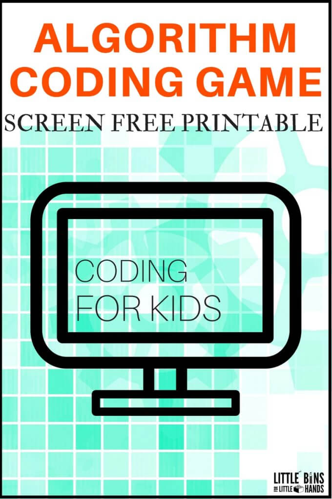 Printable algorithm coding game for kids. Screen free computer coding game teaches basics of sequence of actions. Build a base for computer science with a DIY coding game you can change around over and over again. 
