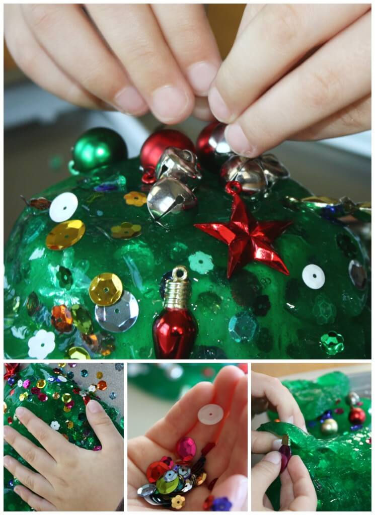 Christmas Tree Homemade Slime Hands Decorating - Simple Science Experiments