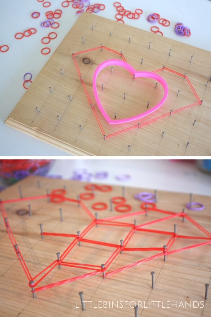 Heart Geoboard with Loom Bands for Math Activity