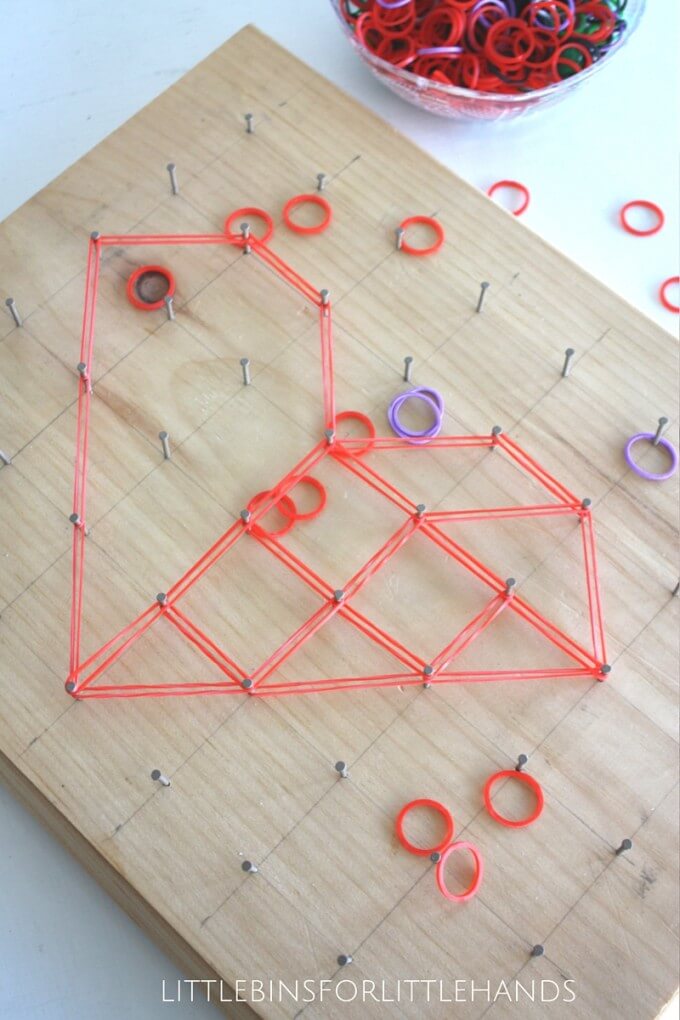 Homemade Geoboard Math Activity Heart Shape