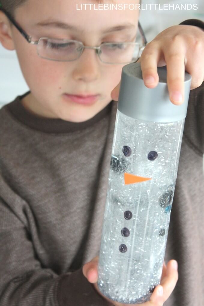 Snowman sensory bottle or maelting snowman activity for kids