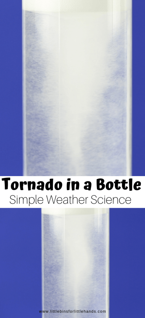 Tornado bottle weather science and preschool activity for spring STEM