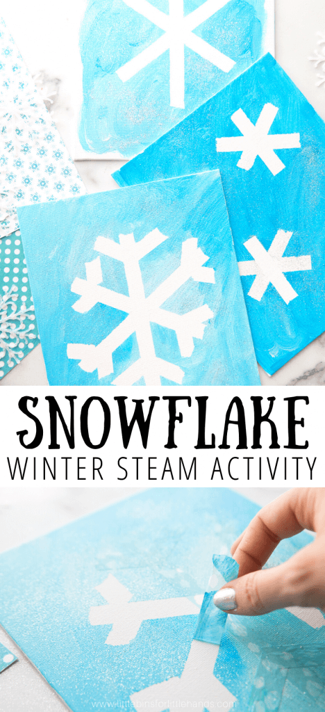 Create your own snowflake painting for winter art activity for kids.